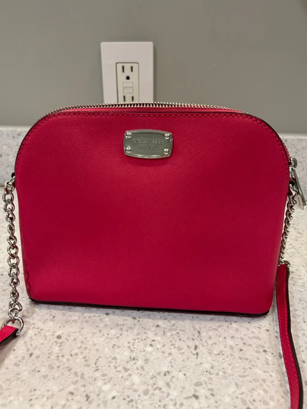 Michael Kors Bright Pink Dome Crossbody with Chain Strap